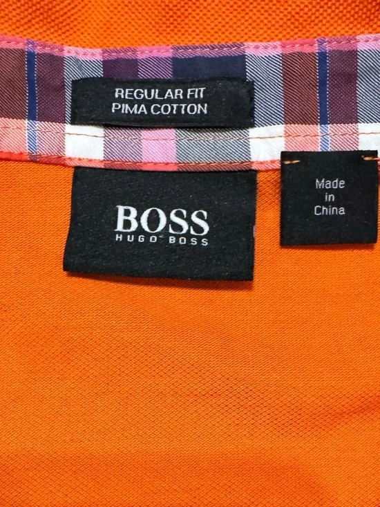 Hugo Boss Orange Polo with Plaid Collar Detail - Picture 4 of 5